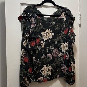 One Clothing Black Floral Blouse with Ruffle Sleeves